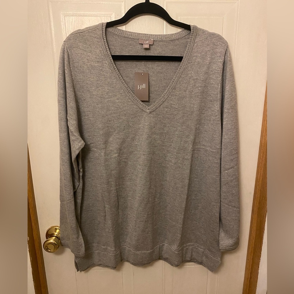 J. Jill Heather Gray V-Neck Sweater